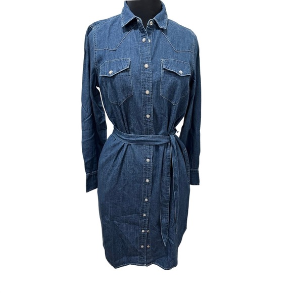 J. Crew Factory Dresses & Skirts - J.Crew Womens Denim Western Shirt Dress Blue Snap Front Belted Midi Size 6